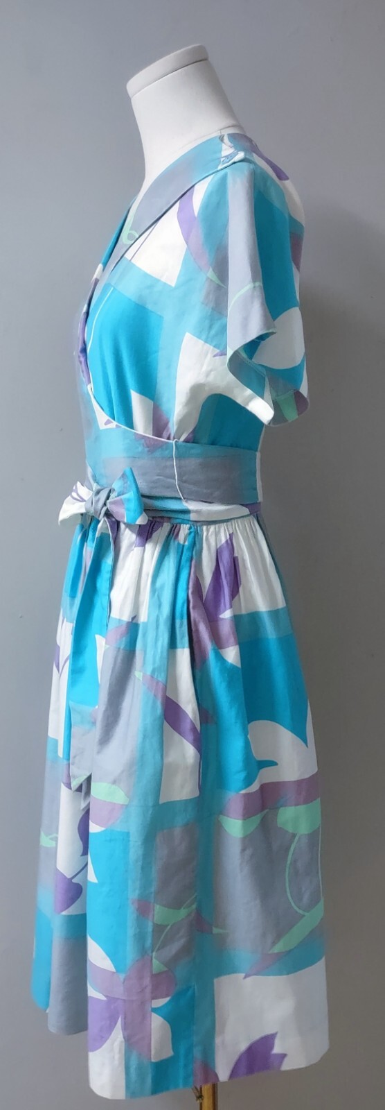 Vintage 70’s The Kollection Ltd Abstract Wrap Polished Cotton Dress Pockets 6-8