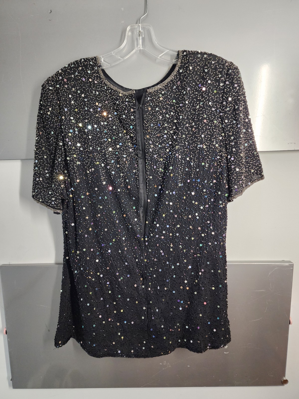 Vtg Patra Stenay 1x Silk top Black Sequin Beaded Silk Evening Blouse Glam Whimsy