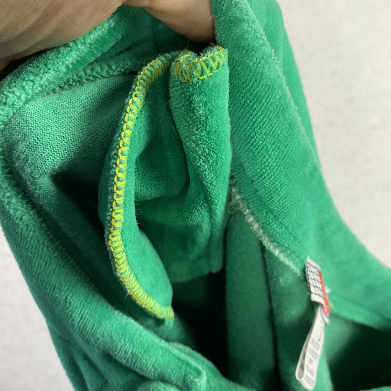 VTG Green Velour Jumpsuit Button Up Long Sleeve S 80s 90s Pockets High Rise