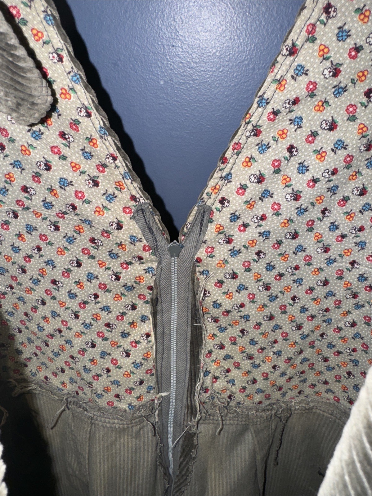 30” Waist Vintage Bib Overall, Dark Green Corduroy, Lined, 1960, Unbranded, Zip