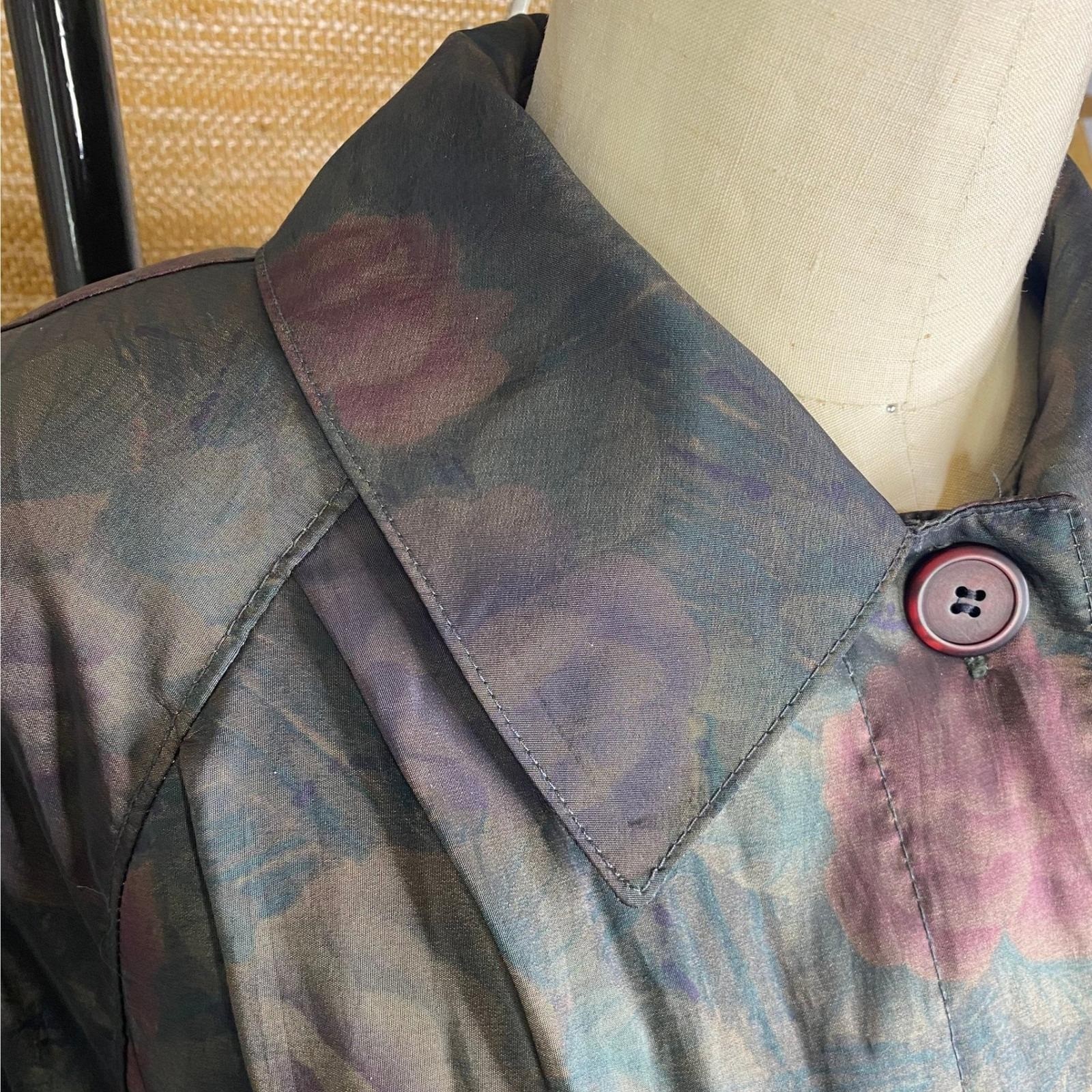 Vintage Iridescent Floral Trench Coat, Cottagecore Windbreaker, Size 10