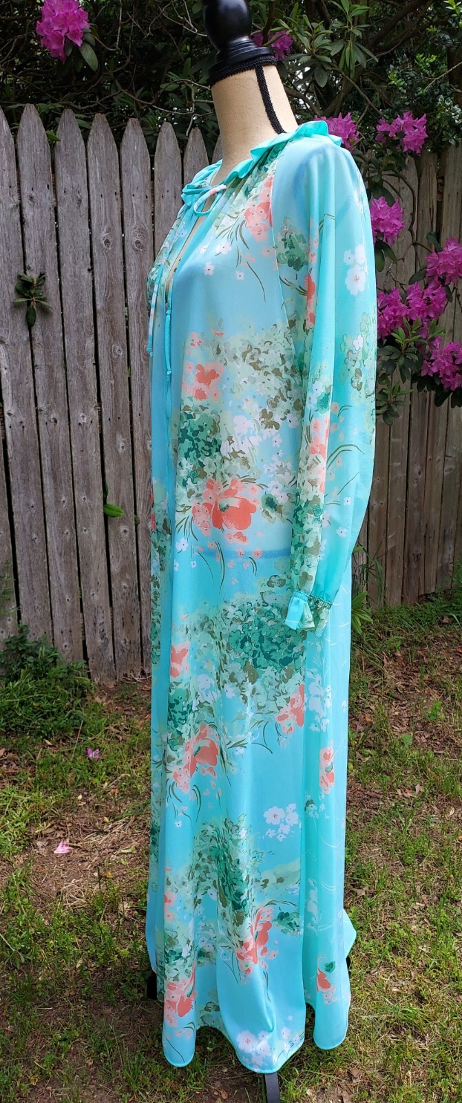Vintage The Fashion Place Sears Floral Zip Front Nylon Nightgown Robe Size S
