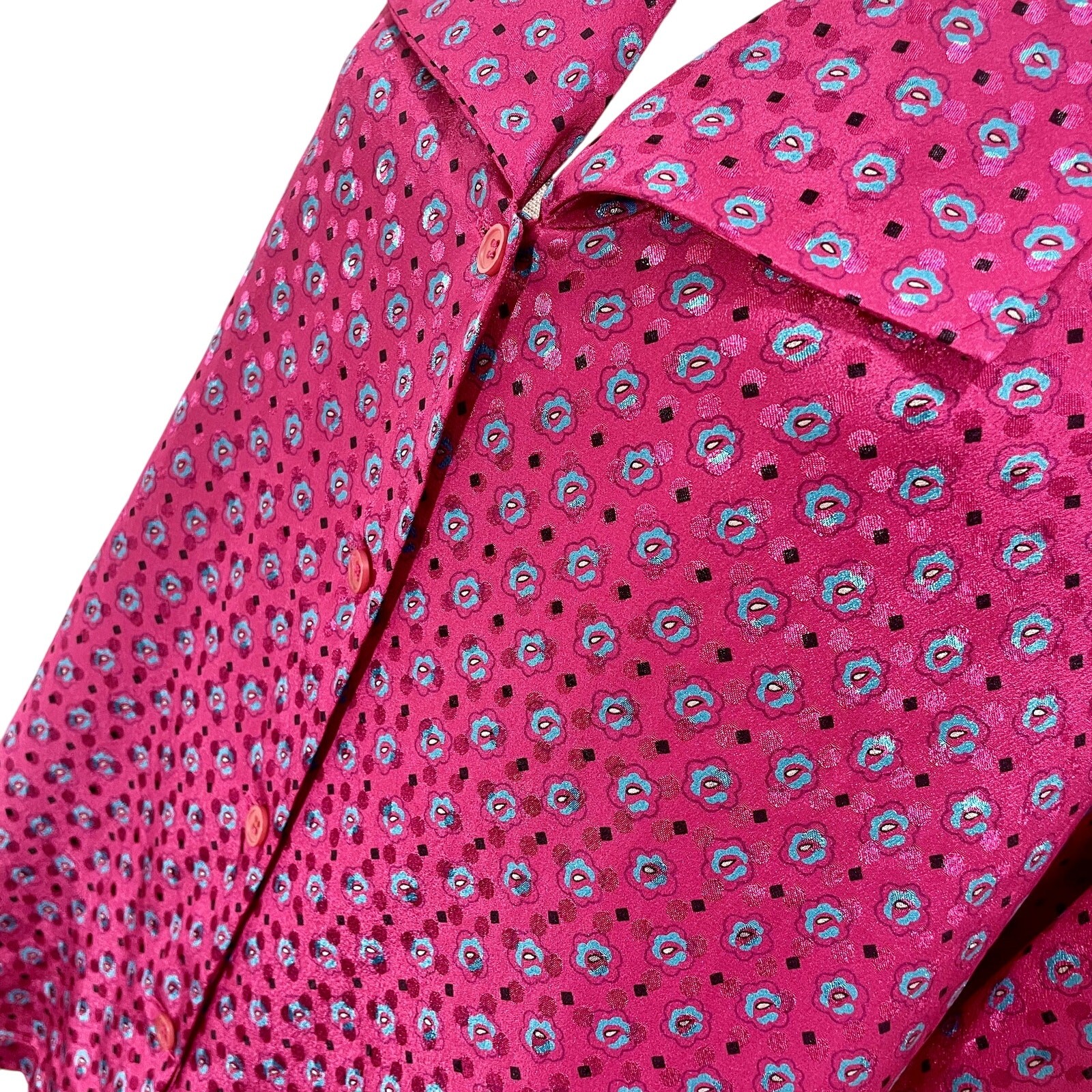 Vintage 80s Halston III Pink Floral Lapel Collar Blouse Women’s Long Sleeve; Lrg