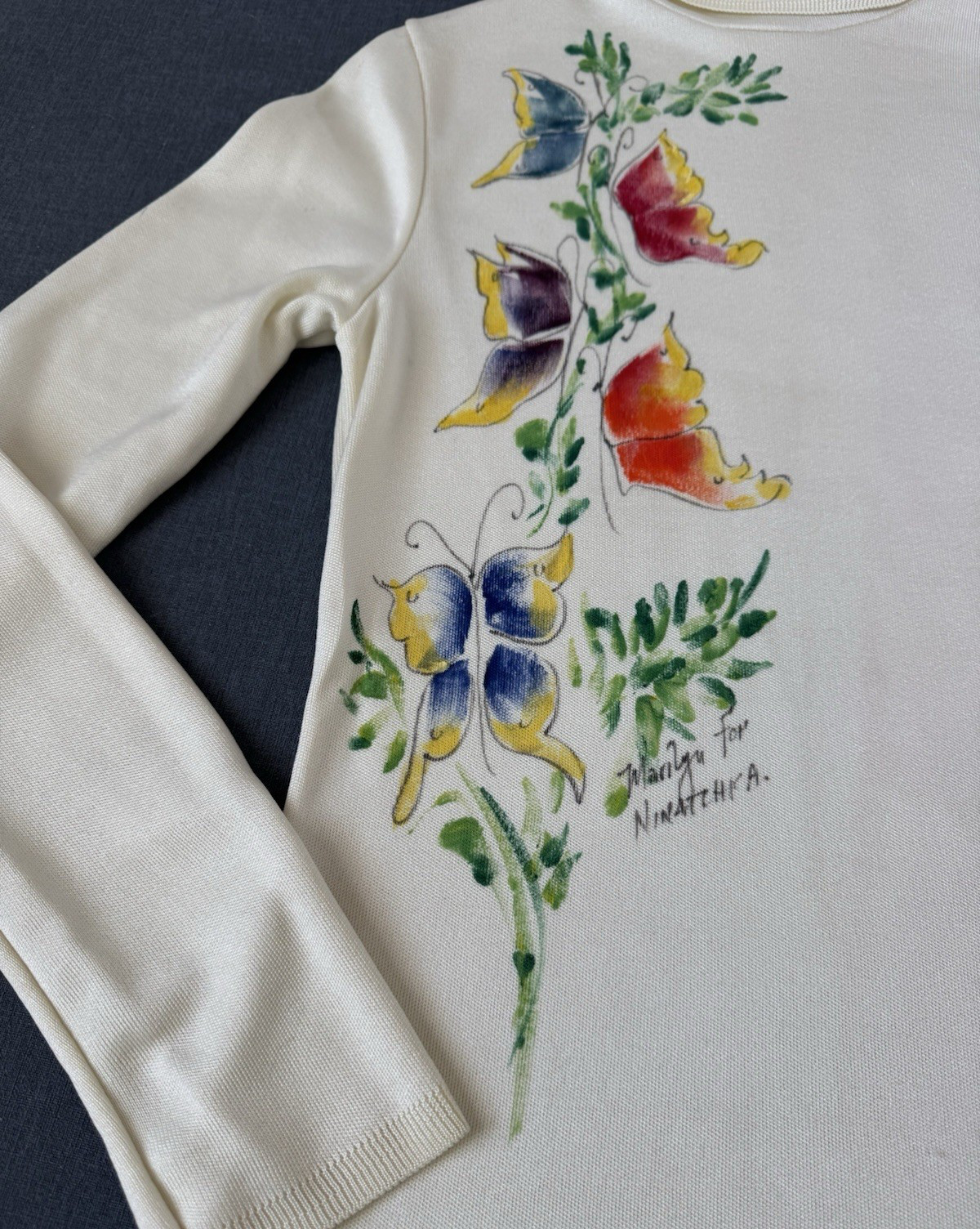 Vintage 70s Knit Turtleneck Hand Painted Butterflies by Marilyn for Ninotchka