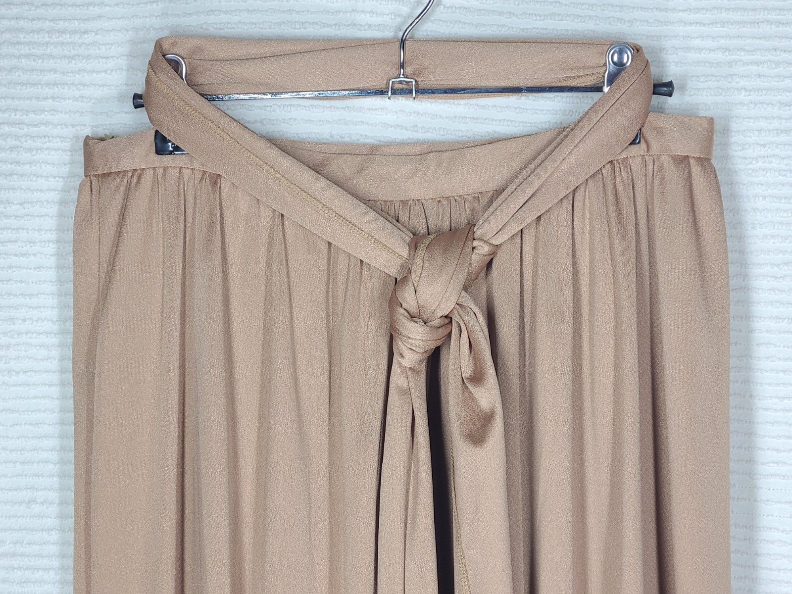 Vintage 1970s Halston Liquid Knit Skirt wSash 28w Disco Twirl Tan Taupe