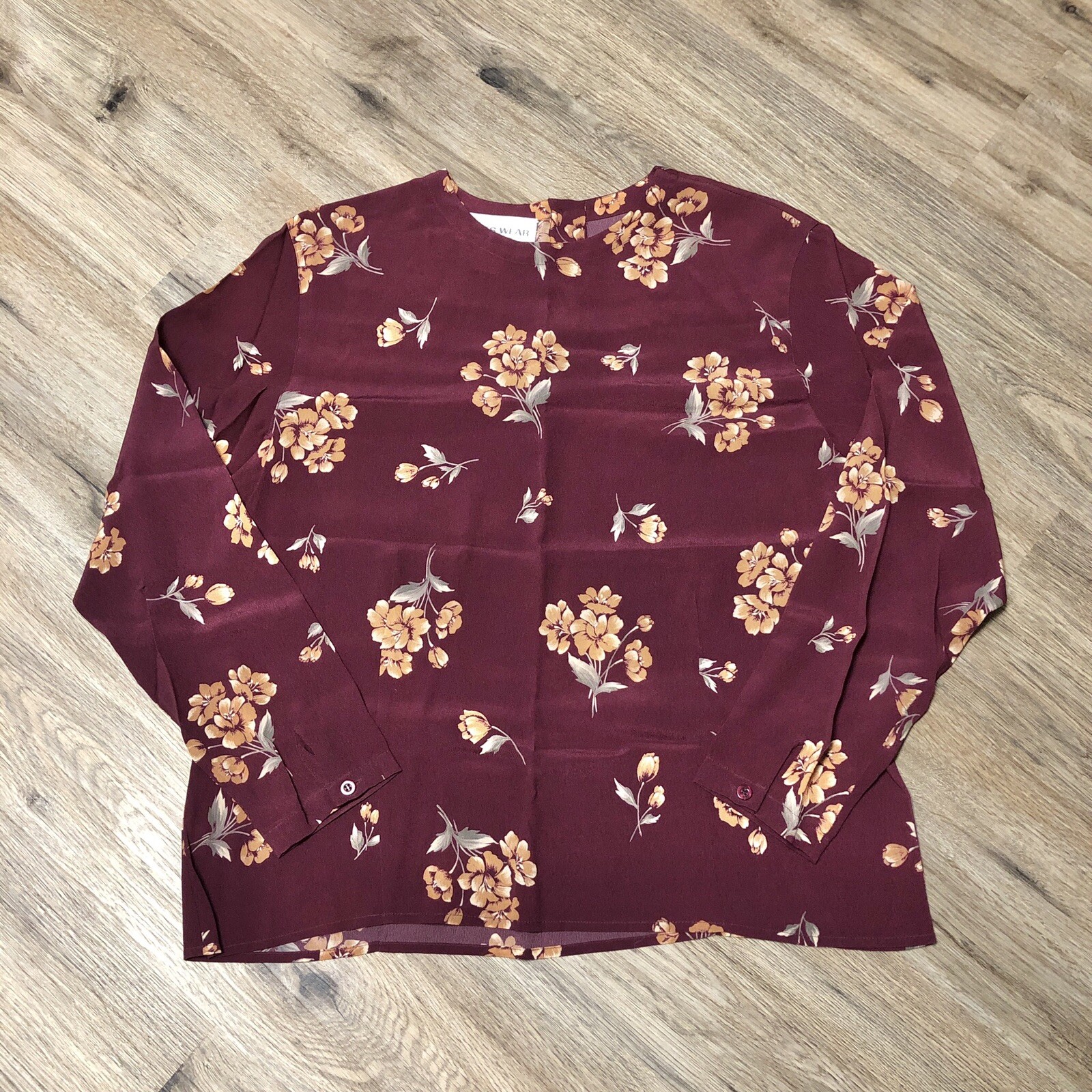Vtg 90s Grunge Boho Burgundy Maroon Fall Floral Print Oversized Blouse Top 16 XL