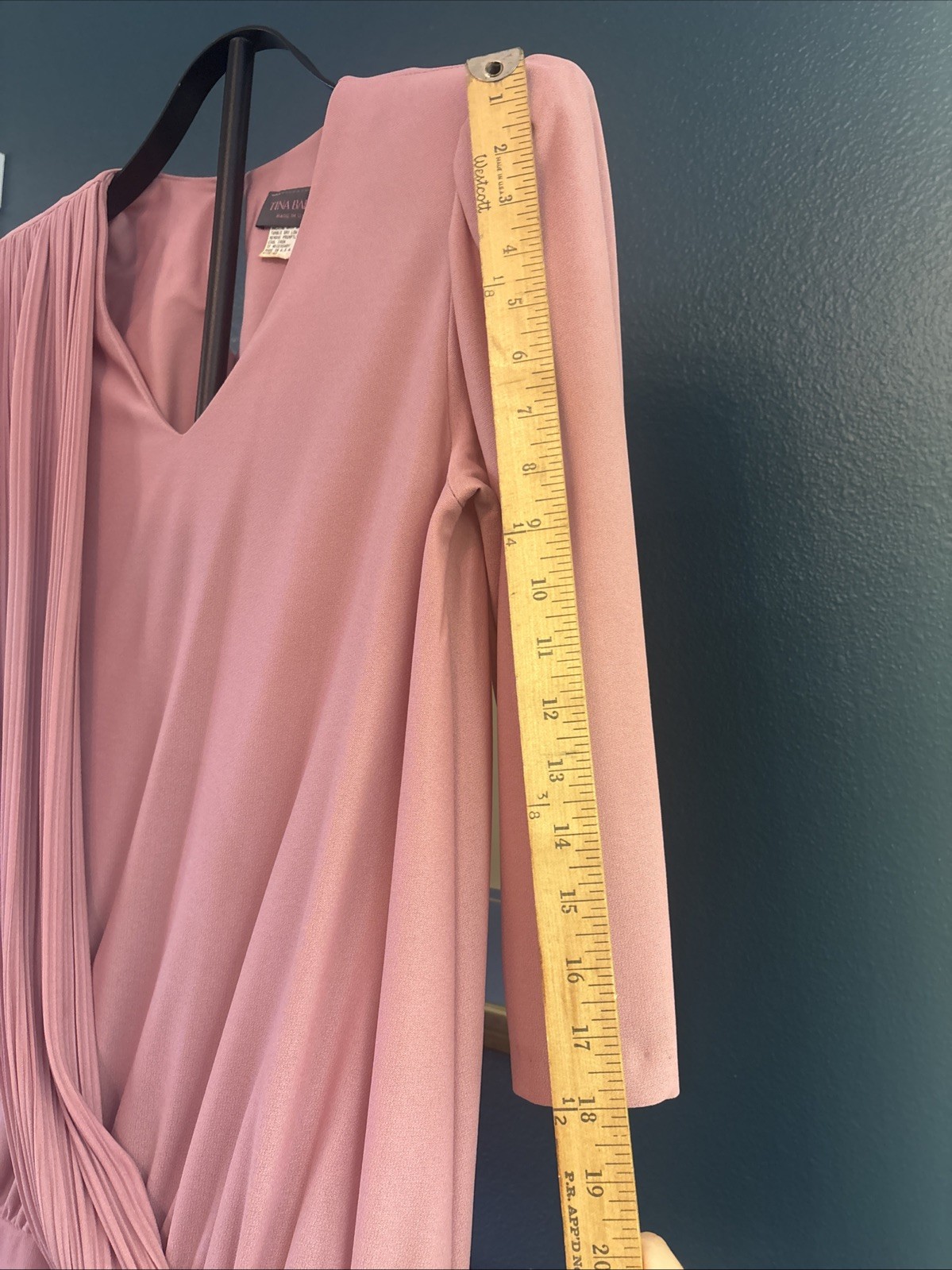 WOMENS VINTAGE SIZE 9-10 MAUVE PINK ROSE PLEATED 3/4 SLEEVE DROP WAIST DRESS