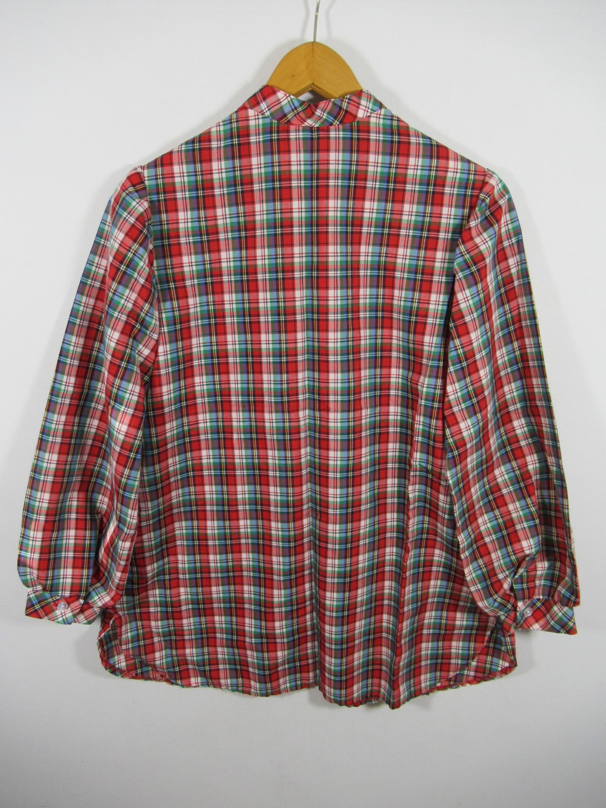 Vintage 50s 60s Paulette Red Plaid Tunic Blouse Women Lightweight Band Collar