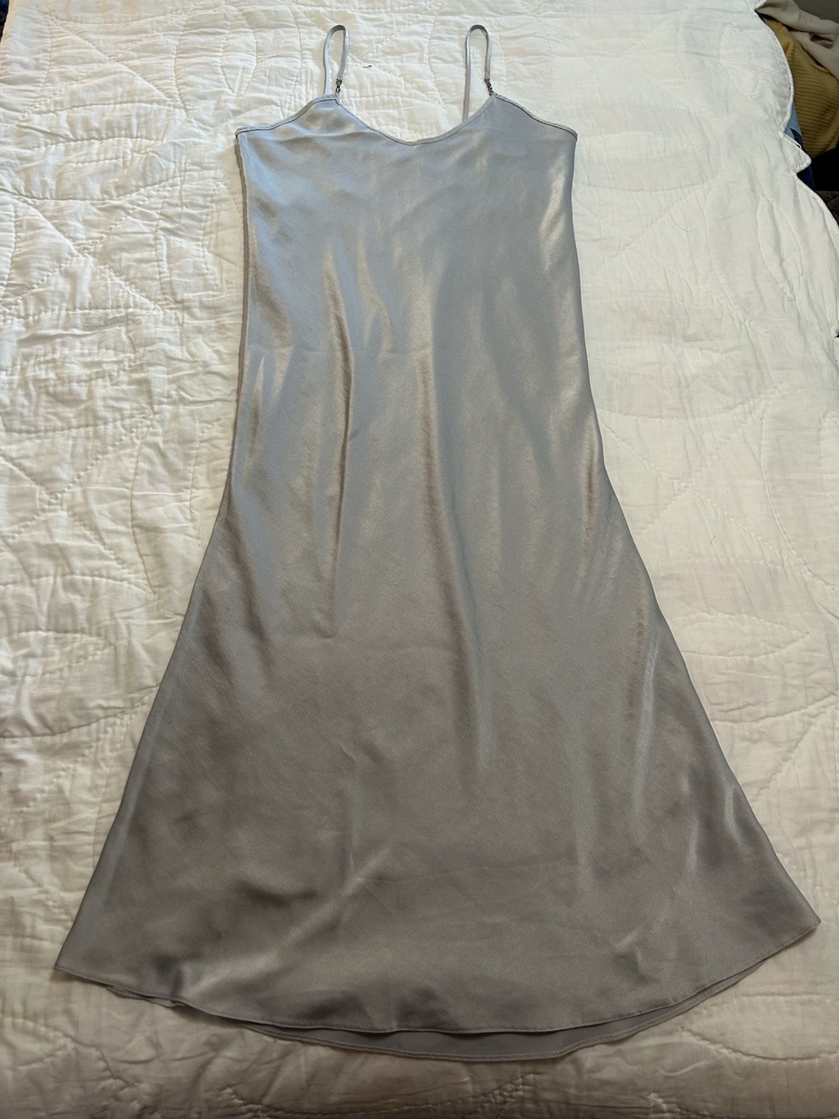 VTG 90s Bias Cut Satin Slip Dress Womens S Silver Gatsby Style Wedding Guest