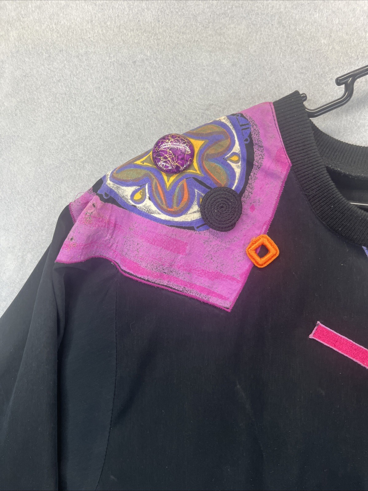 Pierre Lamonte Black Colorful Embellished Blouse Vintage 80s Size 12 Made USA