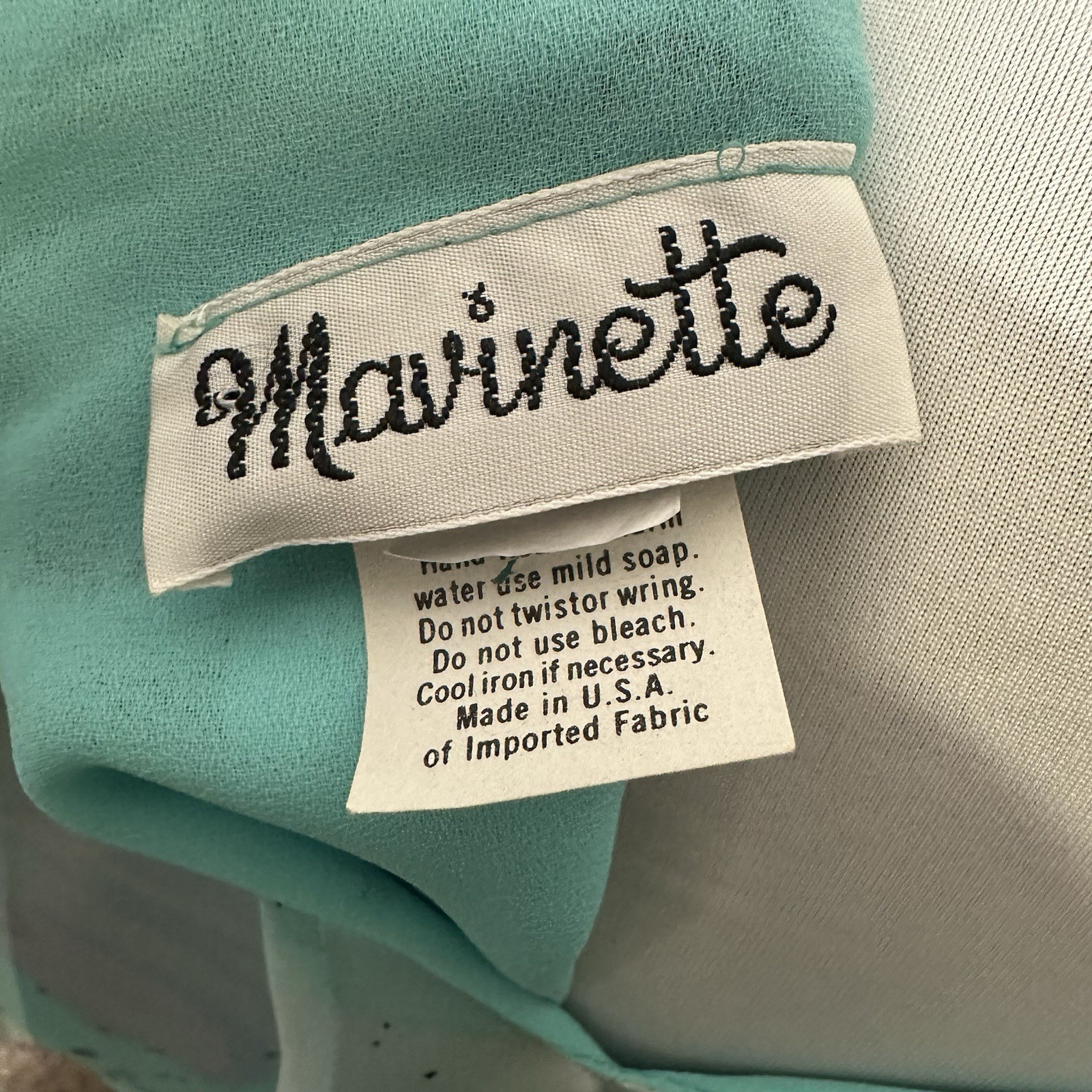 VTG 80s Mavinette Metallic Blouse Sz 8 Aqua Silver Lame Puff Sleeve Disco Glam