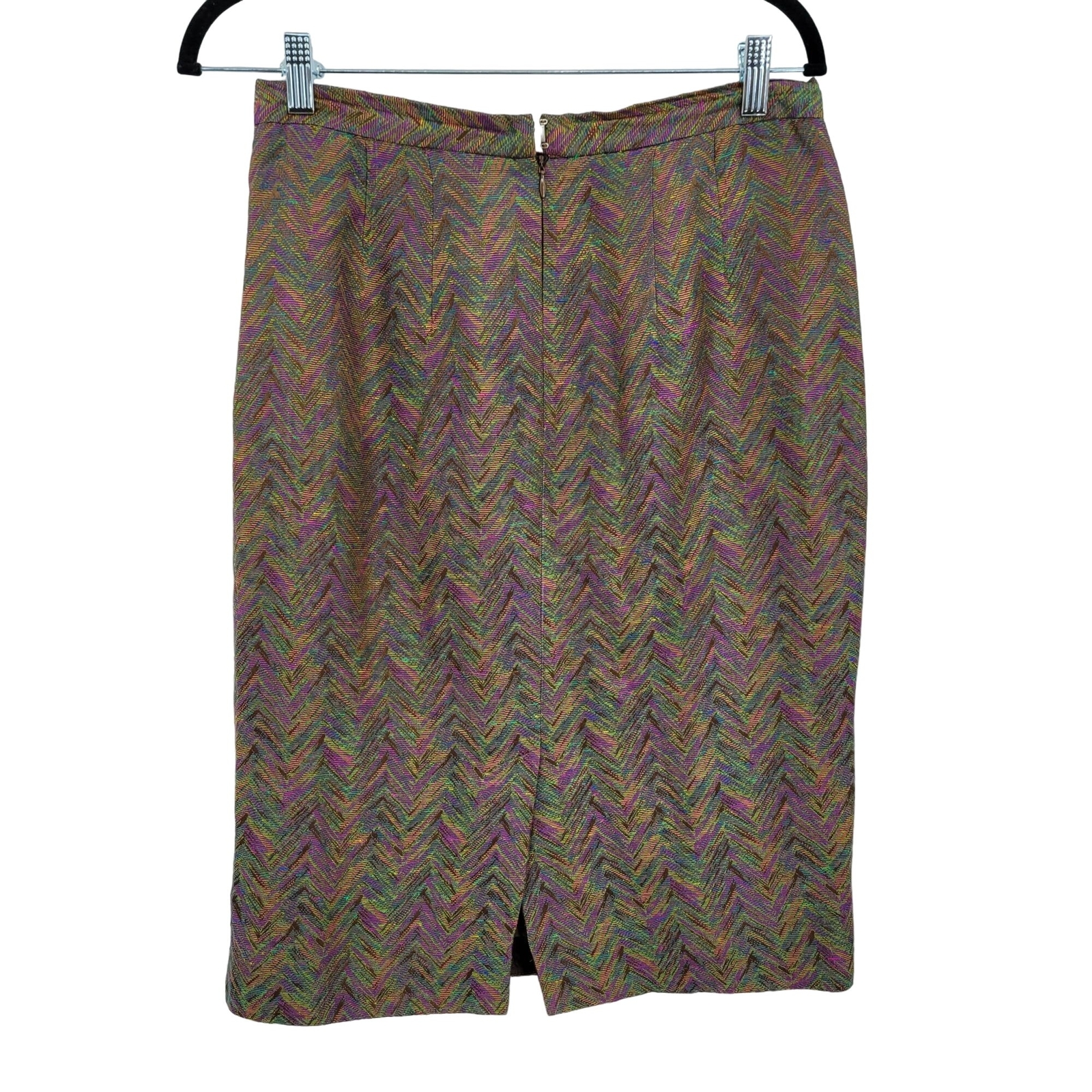 Womens 80’s Power Suit 8 Skirt Set Rainbow Chevron Psychedelic Twill Button
