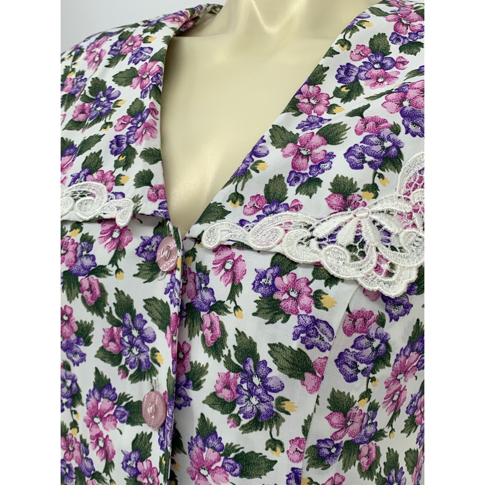 Whirlaway Frocks Vintage 90s Cottagecore Floral Lace Collar Dress Purple 6P
