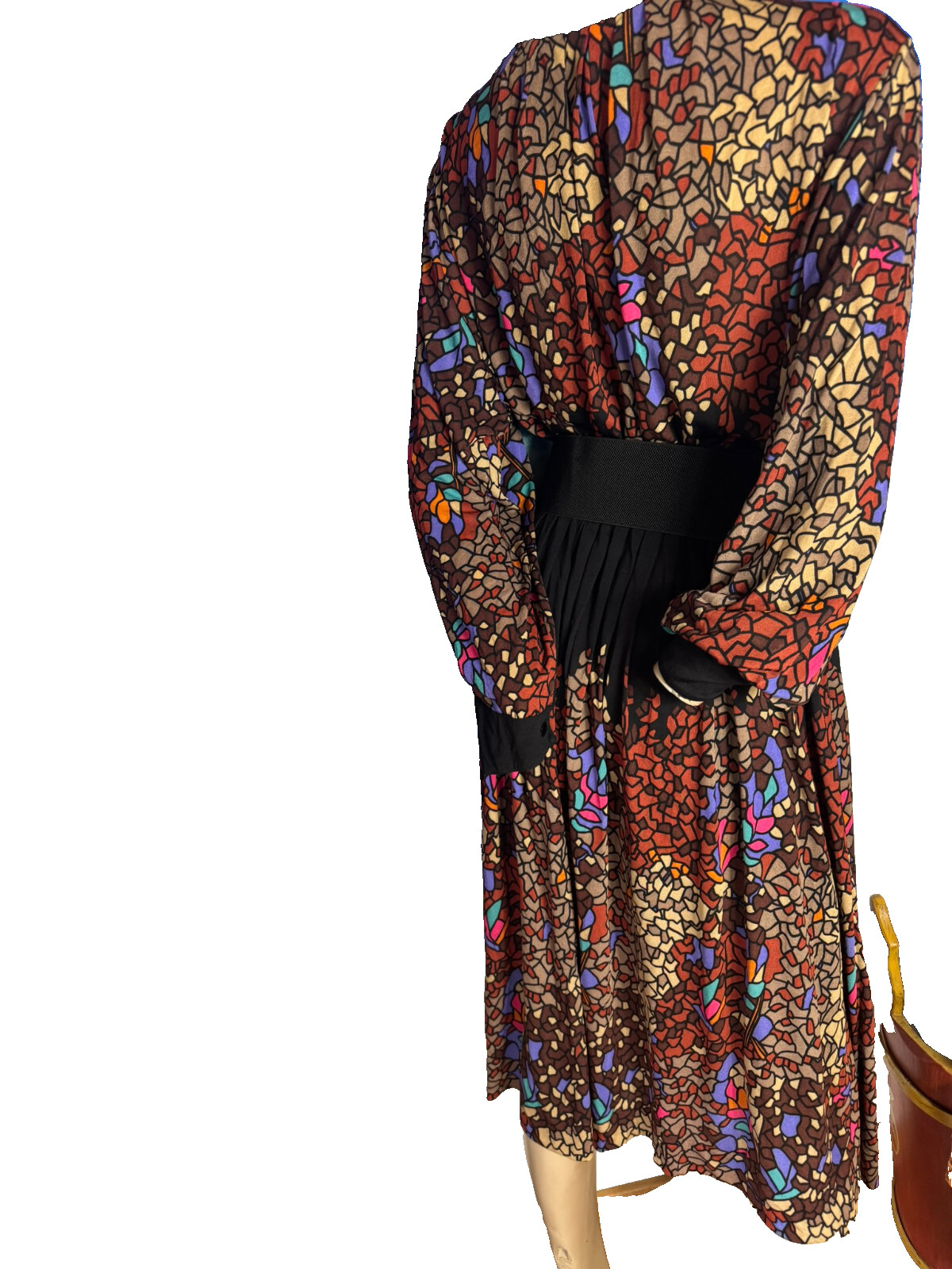 Lisabella Roma Vintage Midi Dress 70s 80s Jersey Fit & Flare Mosaic Pattern 40 42