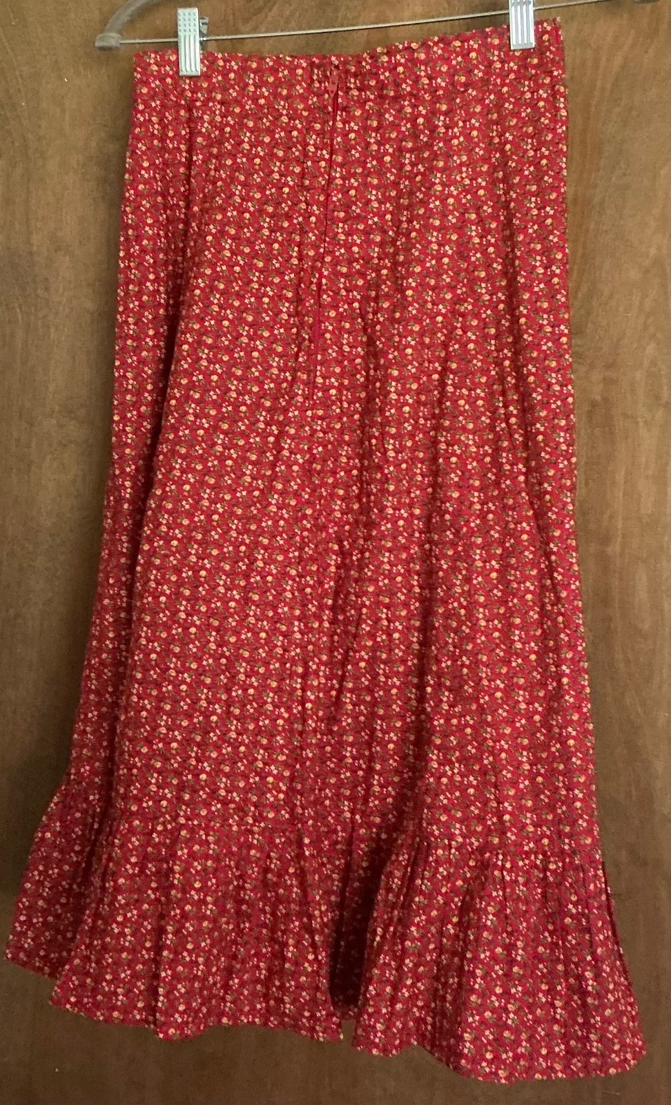 Vtg 70s Belle France Jane Schaffhausen Prairie Maxi Skirt Red Floral Calico 12