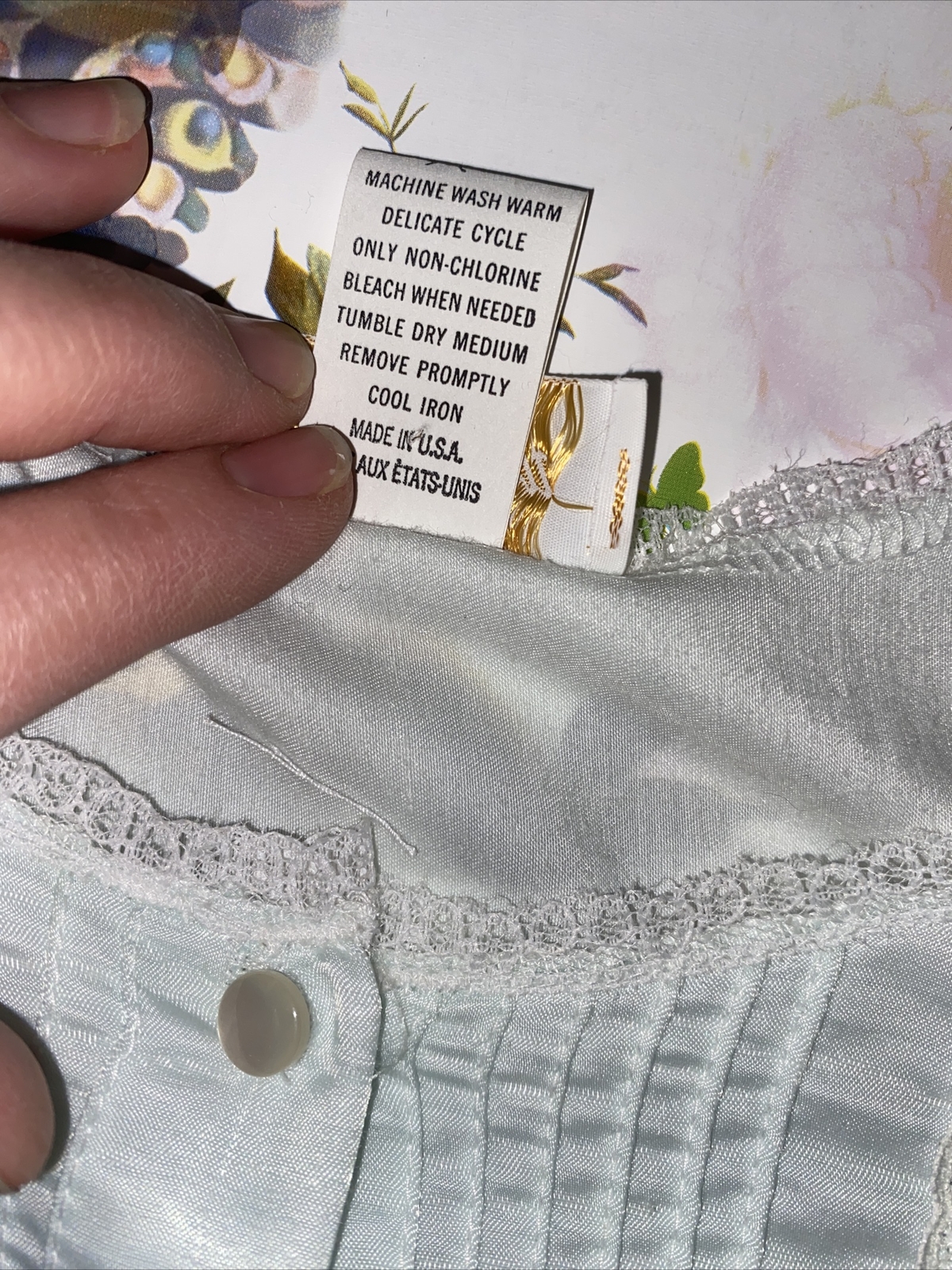 Vintage 1970s NWT Barbizon Womans Pastel Mint Green Cuddleskin Nightgown Floral