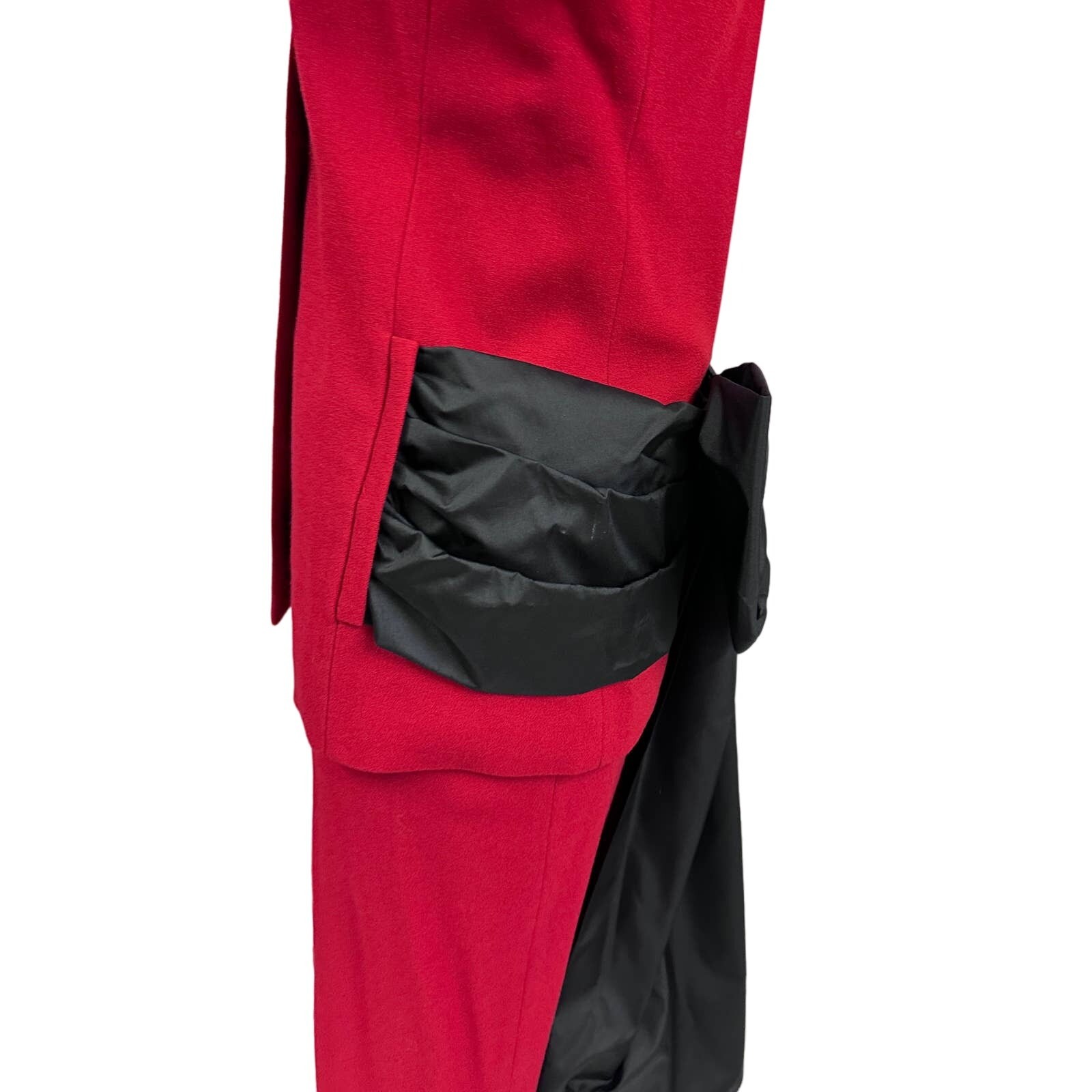 VTG 80s Red Wool Power Suit Black Bow Bustle Pencil Skirt Femme Fatale 4