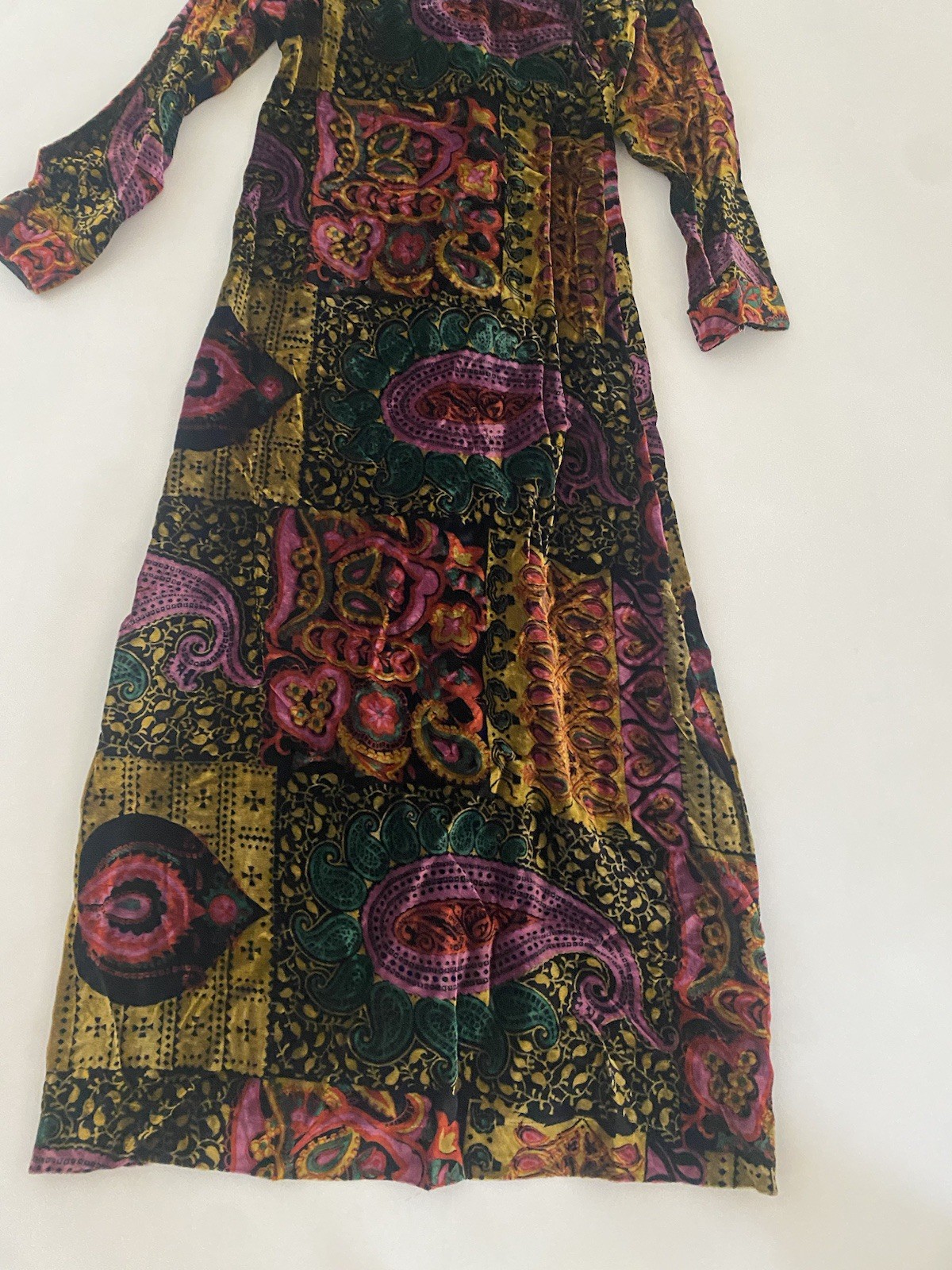 VTG 60s 70’s S VELVET Paisley Hooded VELOUR Robe Whimsigoth Dark Fairy Witch Fal