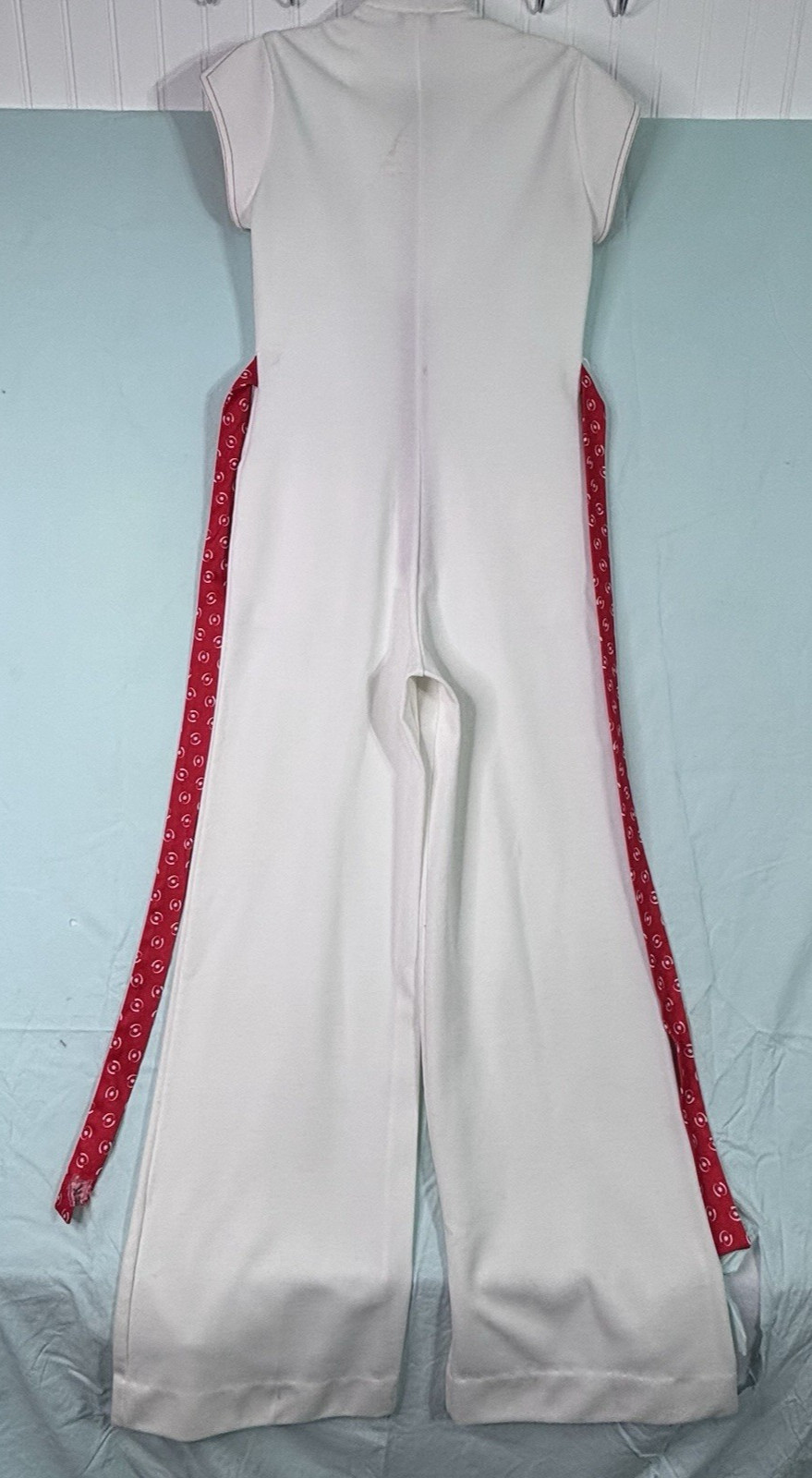 VTG 1970’s Jerell Of Texas Women’s White Zip Front Jumpsuit W/ Red Trim Sz 5?