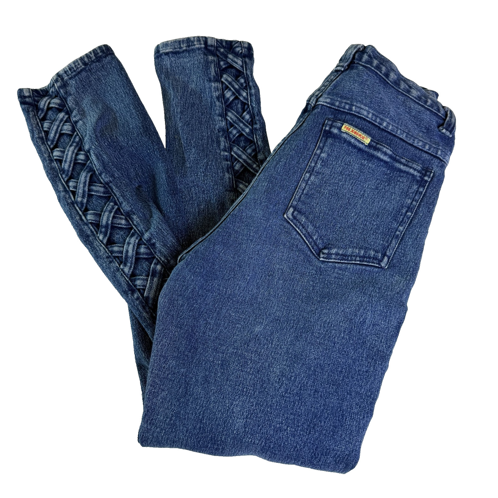 Pure Jeanswear VINTAGE Lattice Detail Acid Wash Jeans Sz 9 Juniors High Waisted