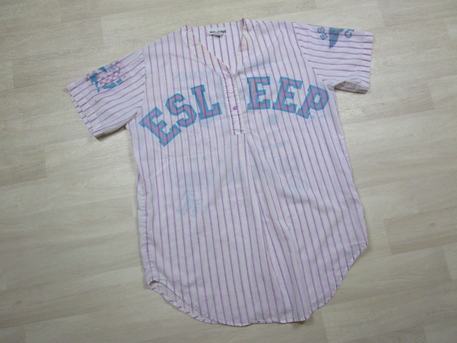 Vintage 80s ESLEEP Nightgown Striped Baseball Ballpark Nightgown 1988