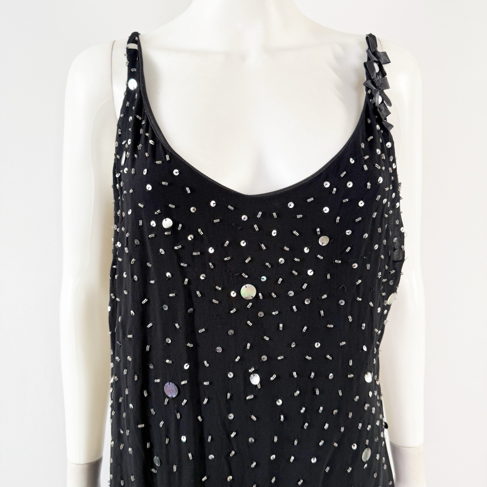 Vintage CDC Black Beaded Midi Dress Size 10 Sleeveless Cocktail Y2K