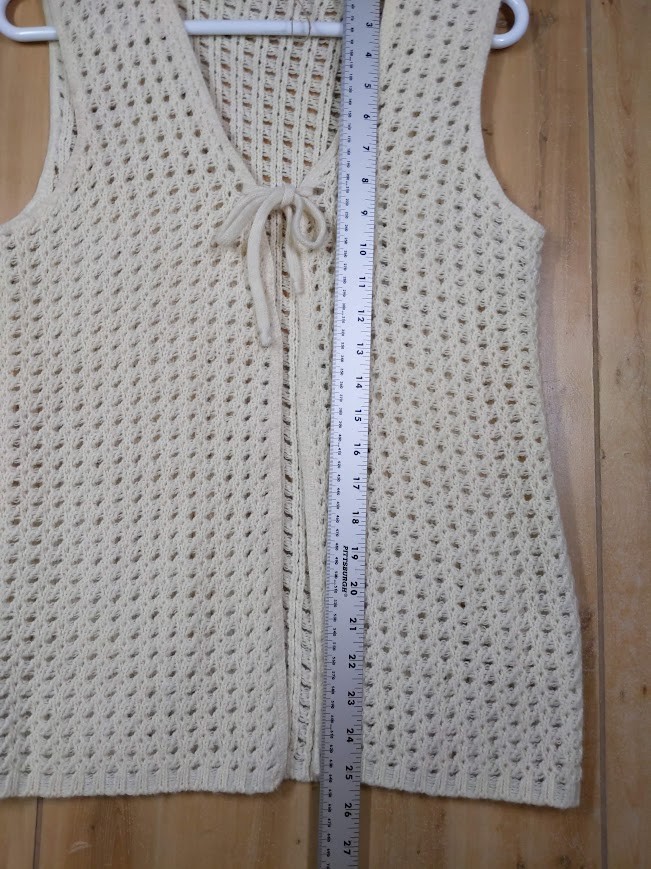 VTG 70s Handmade Crochet Vest Cream Virgin Turbo Acrylic Orlon SM Hippie