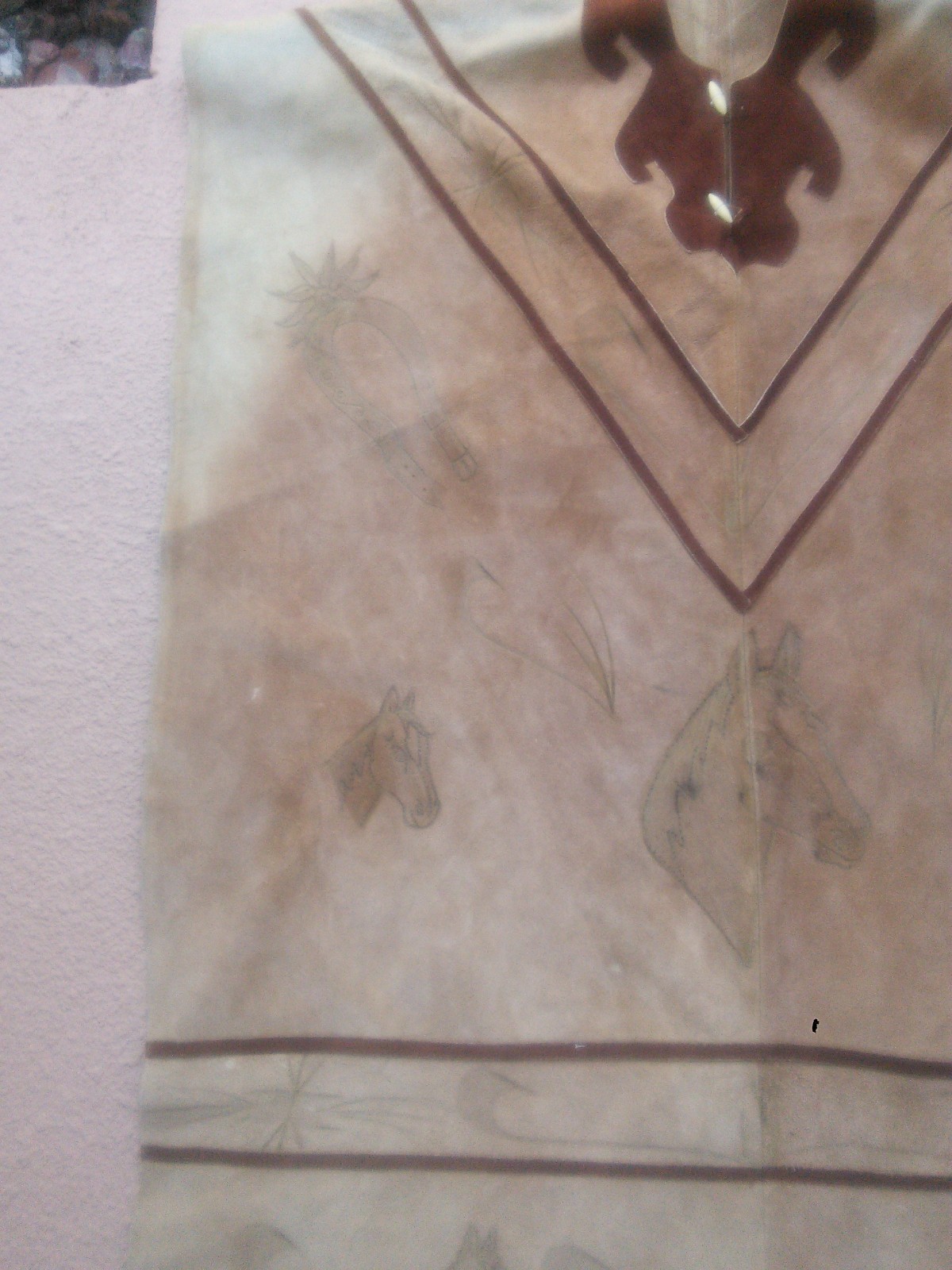 Vintage Men’s Mexican Handmade Suede Leather Poncho Western Fringe Hand Drawn OS