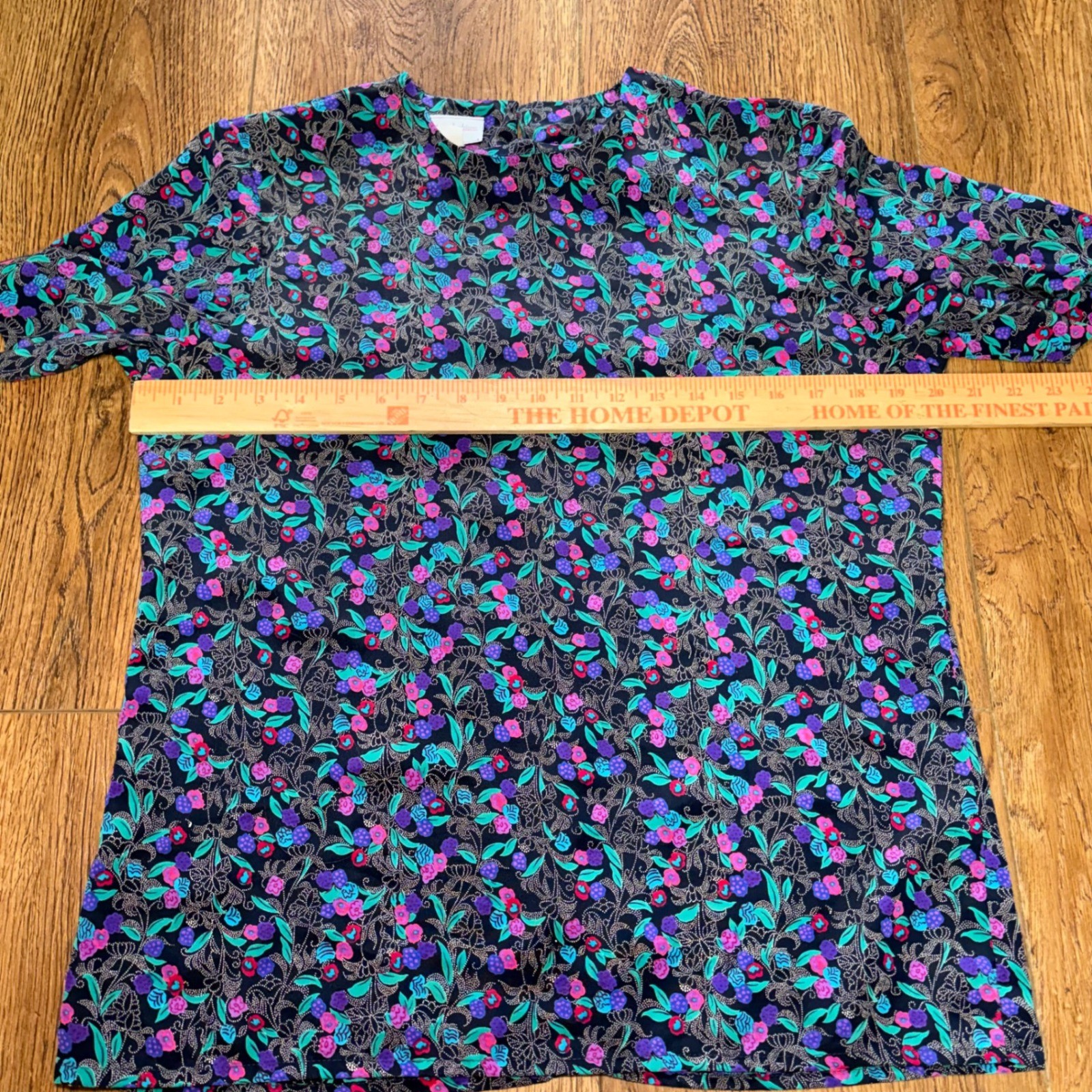 90s Prestige Business Fashions Floral Blouse Purple Pink USA Made Size 10 Office