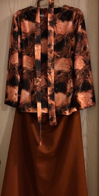 Vintage Handmade Blouse & Skirt Polyester Brown Rust and Black Colors