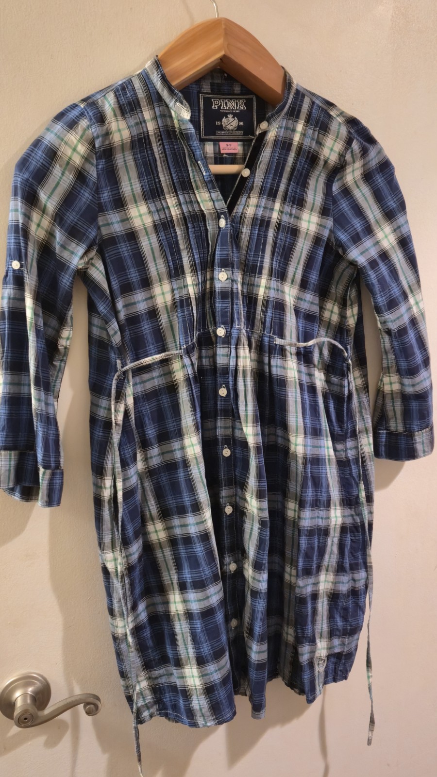 VTG 2009 Pink Victoria’s Secret Plaid Shirt Dress Tunic Embroidered Dog Logo S