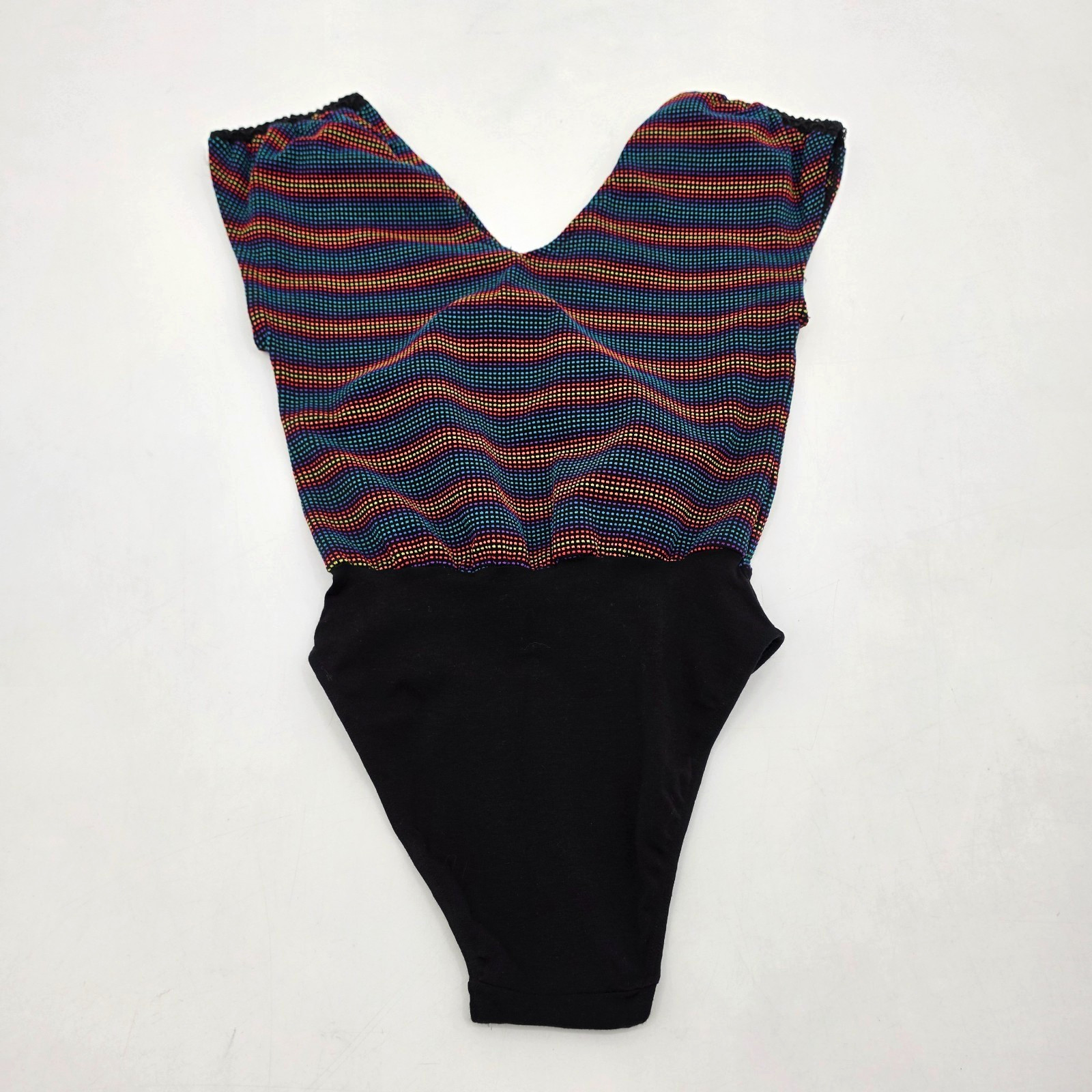 Vintage RAIN BEAU Aerobic One-Piece Leotard Size Small Black Rainbow Jazzercise