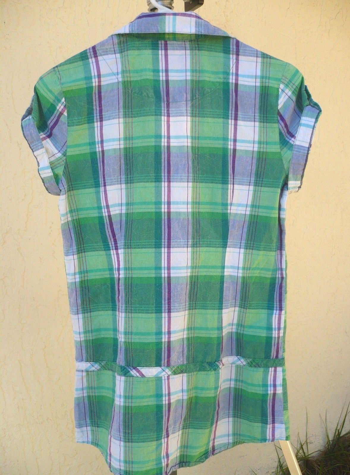 ST PATRICK’S DAY GREEN PURPLE BUTTON DOWN CUFFED SS SHIRT S WOMEN R M JR BLOUSE