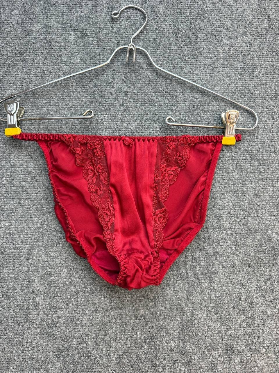 Vintage Red Nylon Lace Panties Women’s Size S Briefs Sheer Hi-Cut