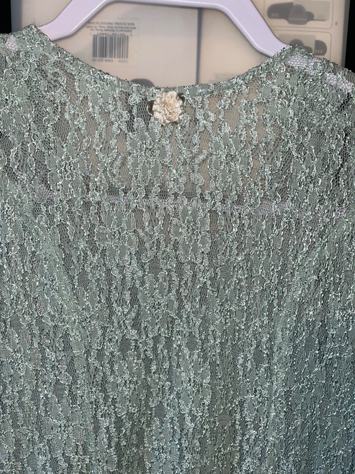 Vintage Lace Mini Dress light green blue Button Cottagecore Coquette Sheer Small