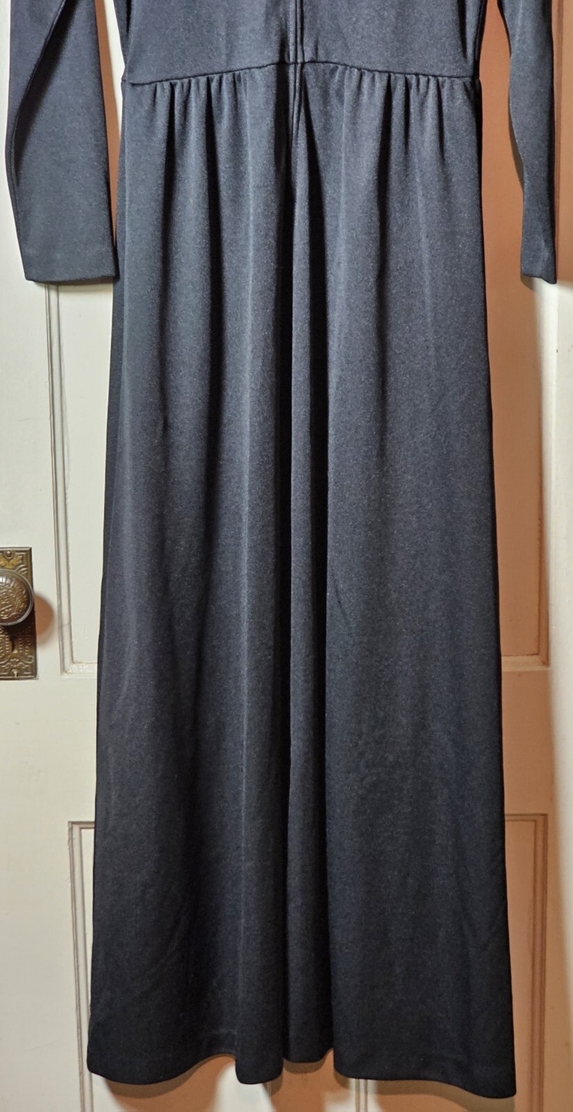 VTG WhimsyGoth 70’s Jerrie Lurie Maxi Dress Women 14 Black L/S Witchcore Pleated