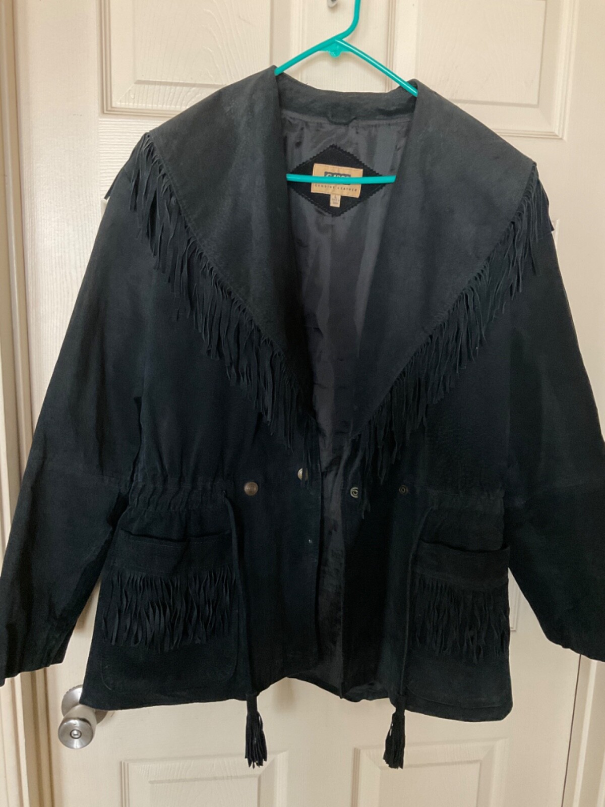 Vintage G4000 Black suede fringe leather jacket women’s size Large