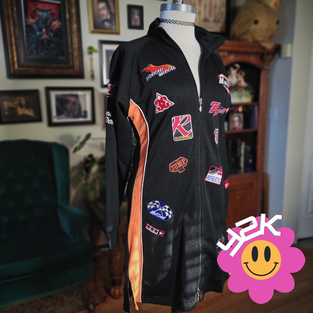 Vintage Y2K Meow Meow by F&D Racing Patch Women’s Dress Black Orange XL