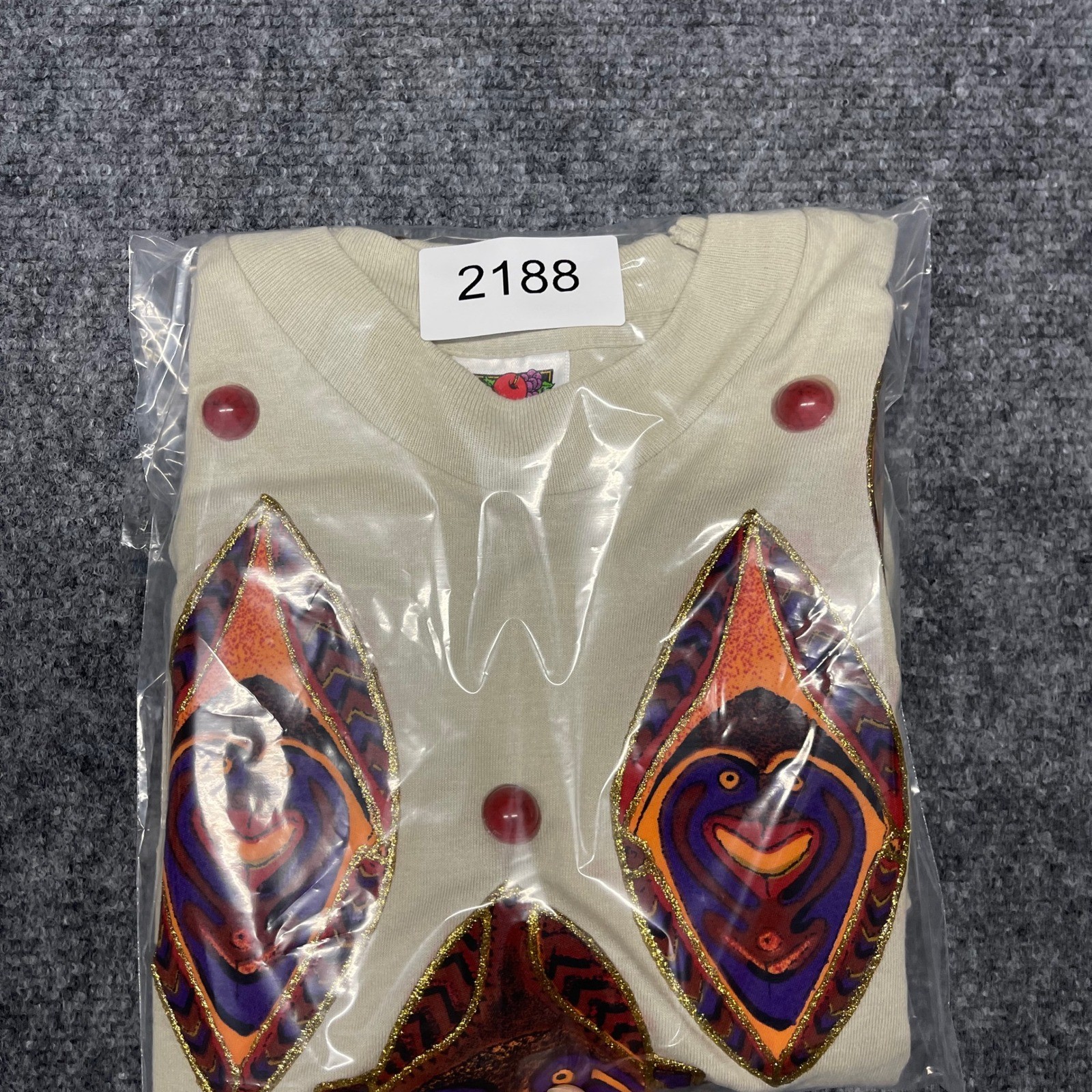 VTG FOTL T-Shirt Womens Tan Indigenous Tribal Mask Embellished XXL Made in USA