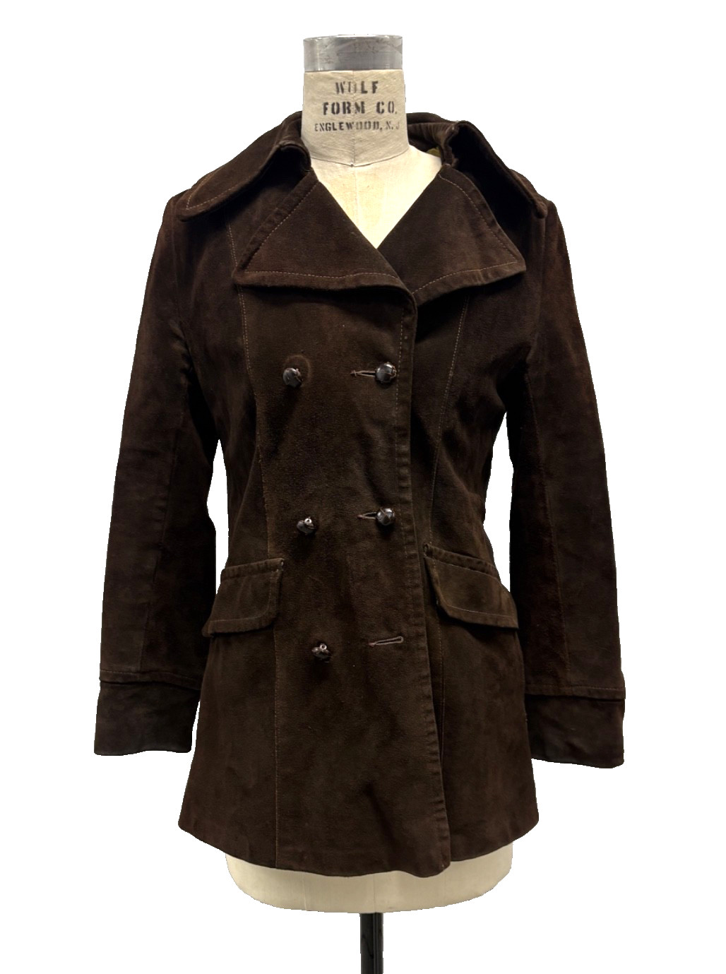 Vintage 70s Chocolate Brown Suede Pea Coat Jacket Lady California 10