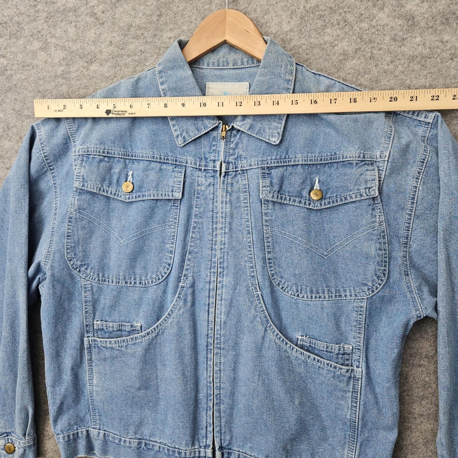 Sergio Valente Women’s Blue Denim Jacket Size M 100% Cotton Zip Up Vintage 80s