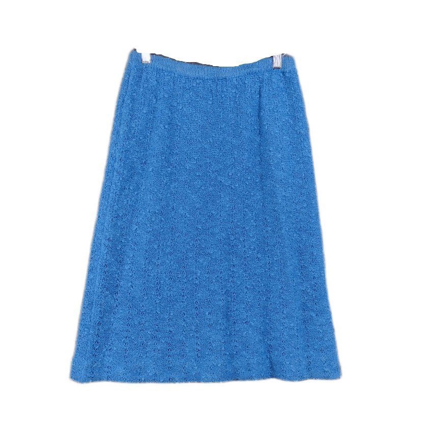 VTG Marisa Christina Knit Skirt Set Blue Long Sleeve Crochet S/M