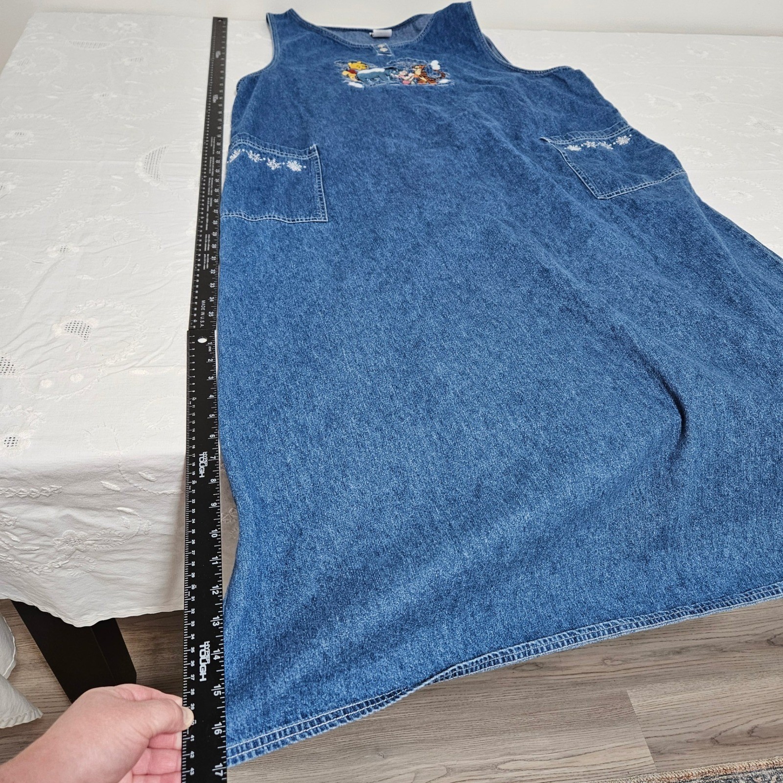 Vintage Disney Store Winnie the Pooh Denim Jumper Dress XXL Embroidered Coverall