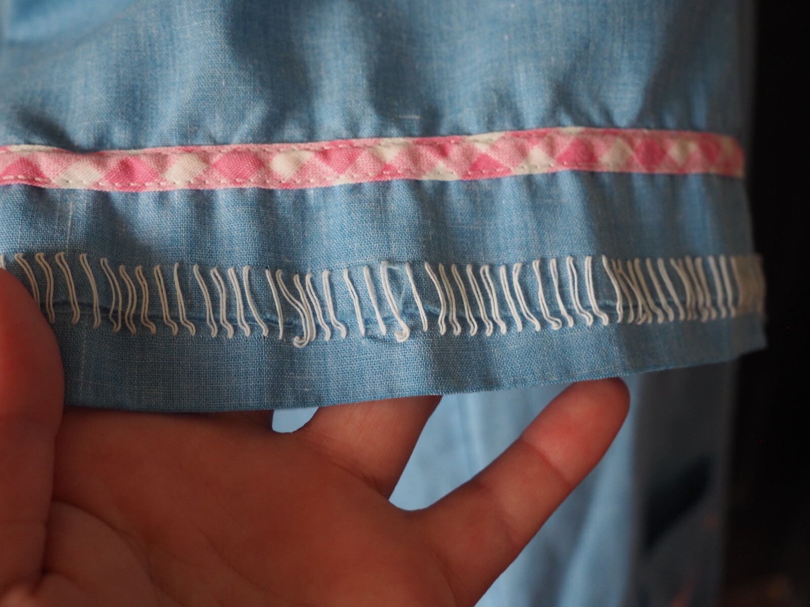 VtG 70s 80s Blue Chambray Lounge Duster Snap Front Pocket Cottage House Dress M