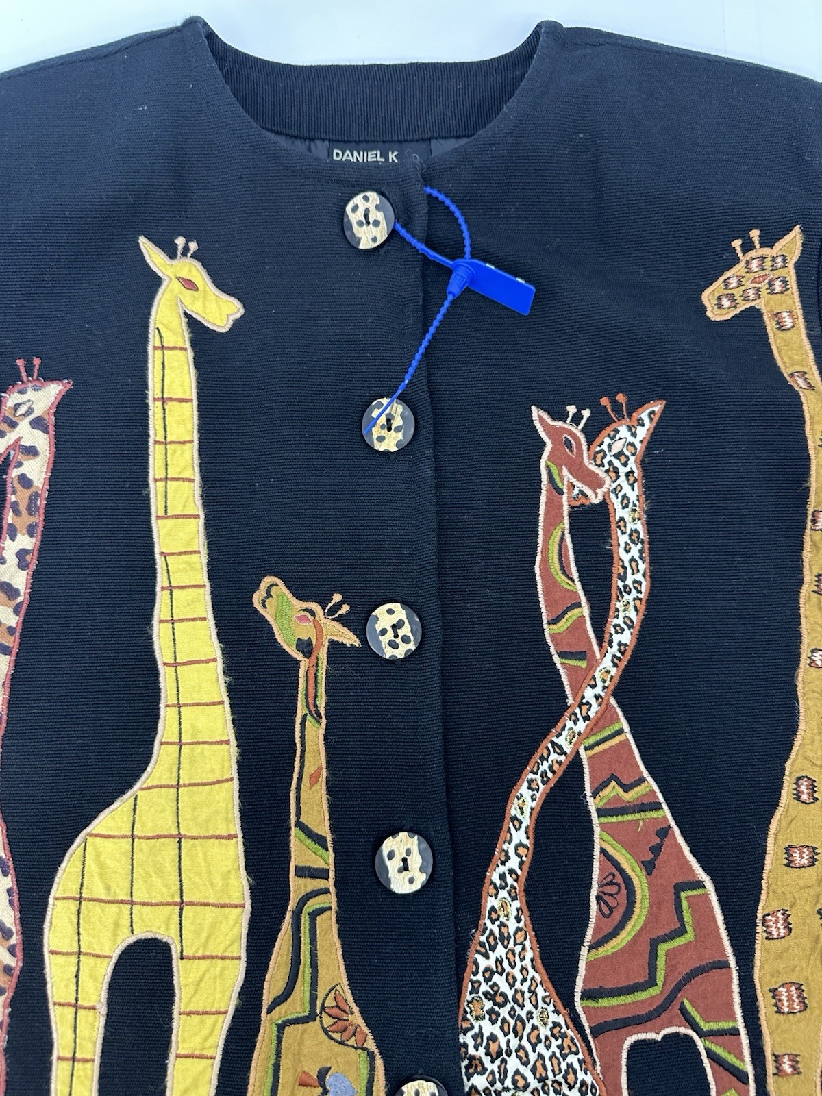 VTG Daniel K Giraffe Jacket Womans Black Artsy Safari Animal Novelty S READ