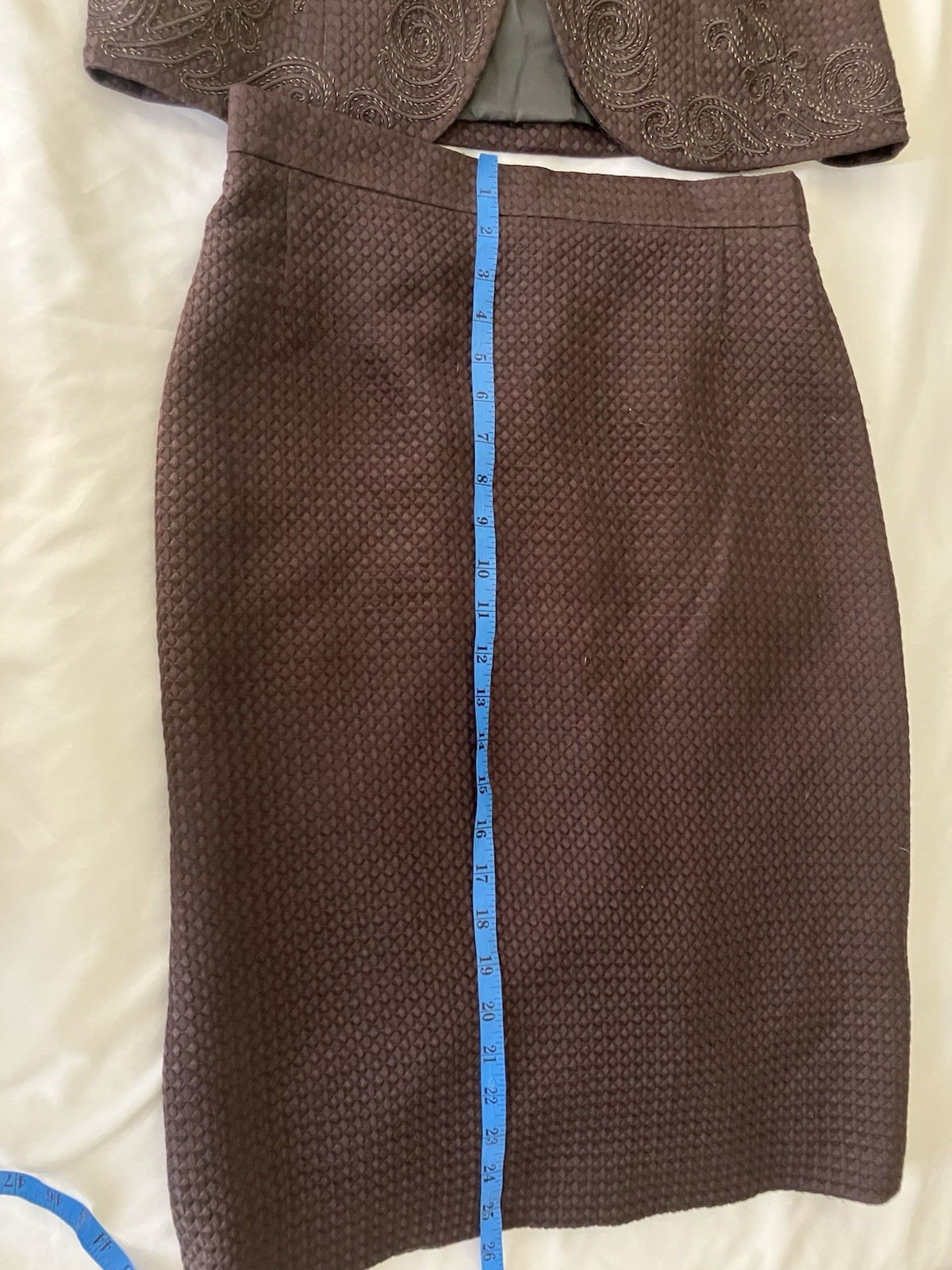 Vintage 80s Modele Algo Swiss Silk Wool Embroidered 2 Pc Skirt Suit Sz 42