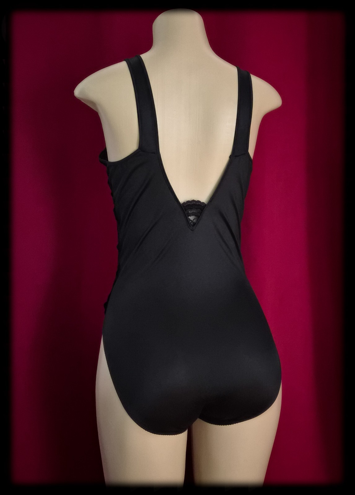 80s Vintage SHEER Nylon Gusset Teddy BODYSUIT Black PANTY All In One Shaper ~ M