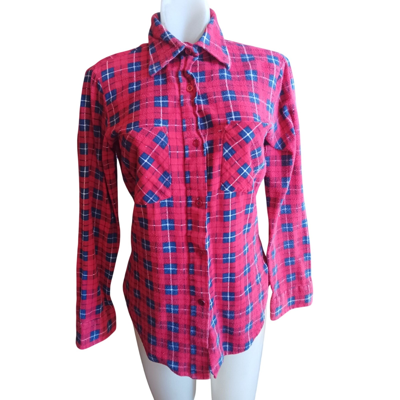 True Vintage Flannel Shirt Small 1980s Rockabilly Red/Blue Checker by Sheplers