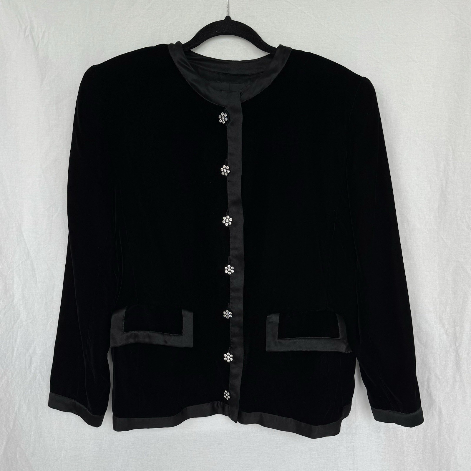 Oscar de La Renta Vintage Velvet Blazer Jacket Miss O Silk sz 16 Crystal Buttons