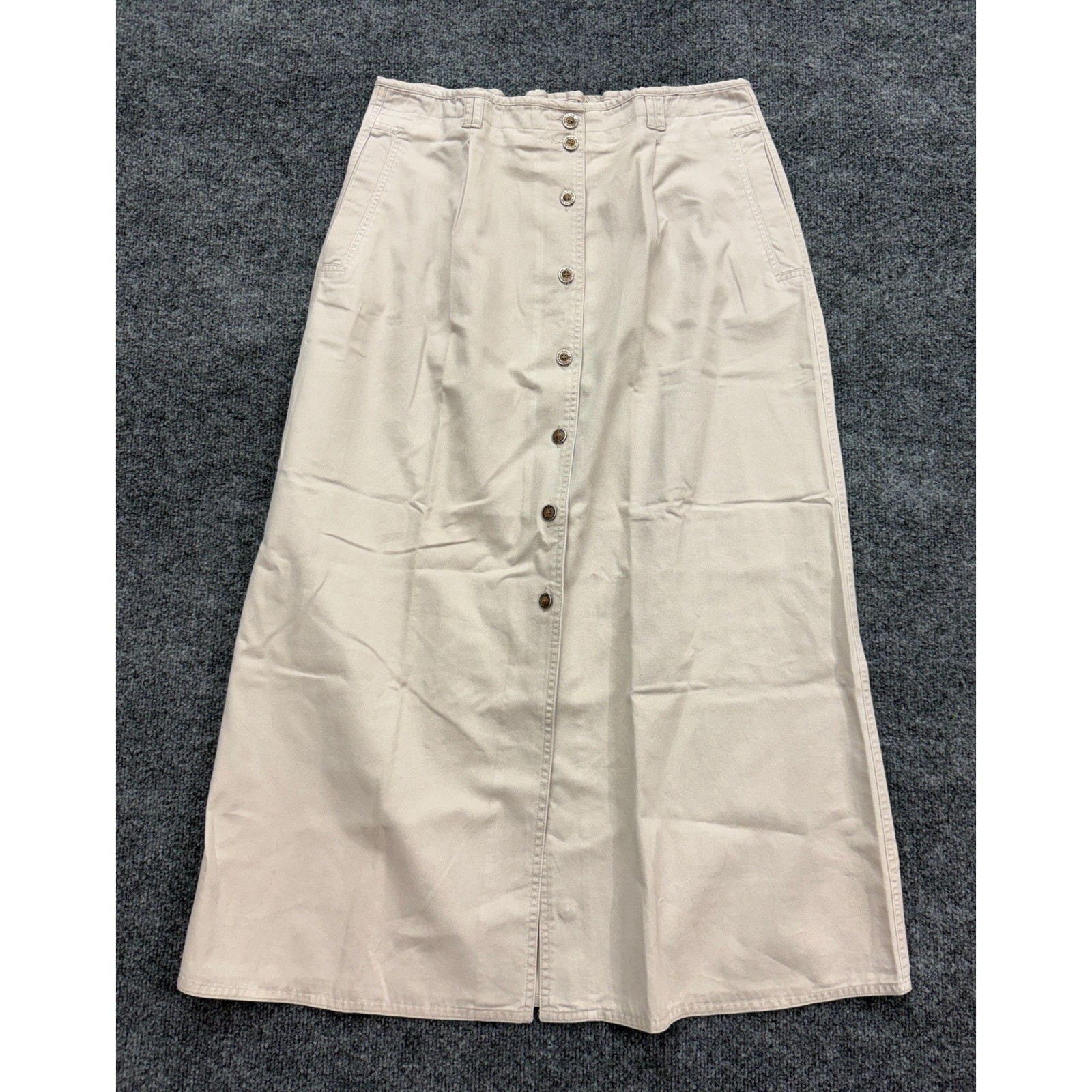 Route 66 Button Front Skirt Womens 13/14 Beige Cotton Maxi Cottage Boho Peasant